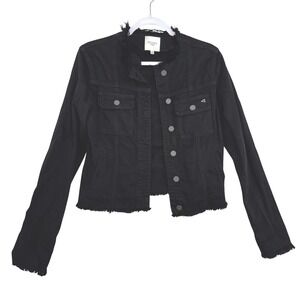 Hidden Jeans Los Angeles Black Distressed Frayed Raw Hem Denim Jacket Small